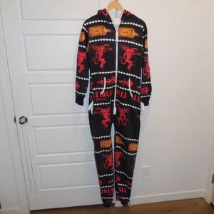 Fireball Whiskey One Piece Pajamas Fleece Lined Christmas Jumpsuit Size Small